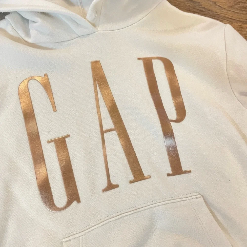 GAP Kids Girl’s Ivory Gold Logo Pullover Hoodie Size XS